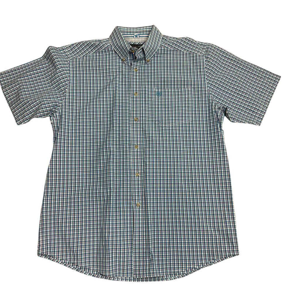 Ariat Pro Series Size Medium Menthyl Blue and Pink Plaid‎ Western Short Sleeve